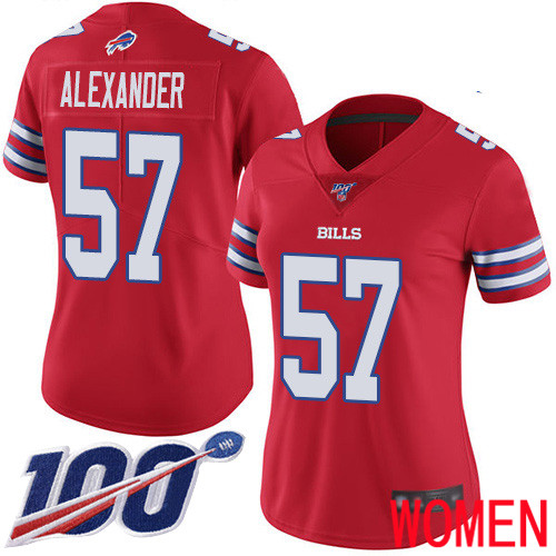 Women Buffalo Bills 57 Lorenzo Alexander Limited Red Rush Vapor Untouchable 100th Season NFL Jersey